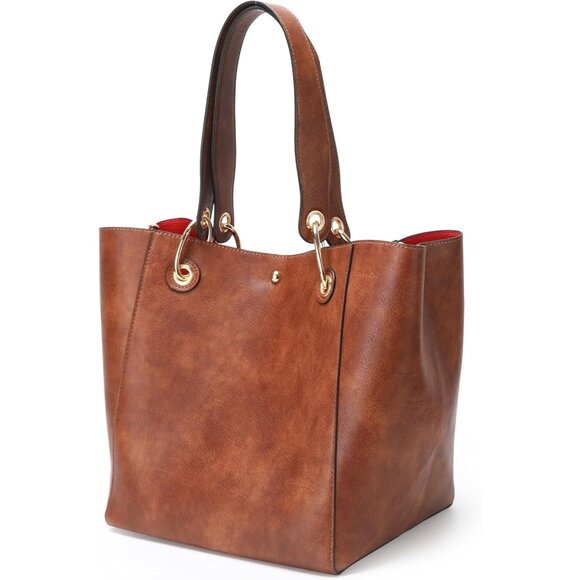 ⚡ Women's Cream Large Leather Big Bucket Crossbody Travel Tote Bag - Picture 4 of 6